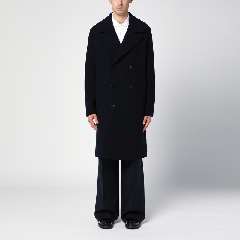 Harris Wharf London Navy Blue Double-breasted Wool Coat In Blue