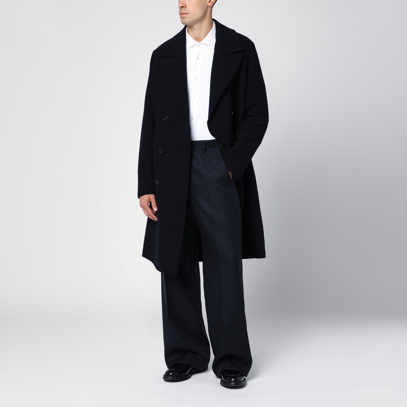 Harris Wharf London Navy Blue Double-breasted Wool Coat In Blue