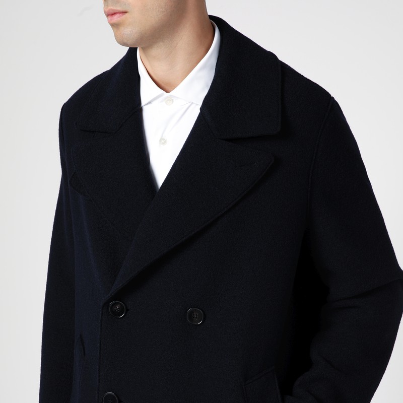 Harris Wharf London Navy Blue Double-breasted Wool Coat In Blue