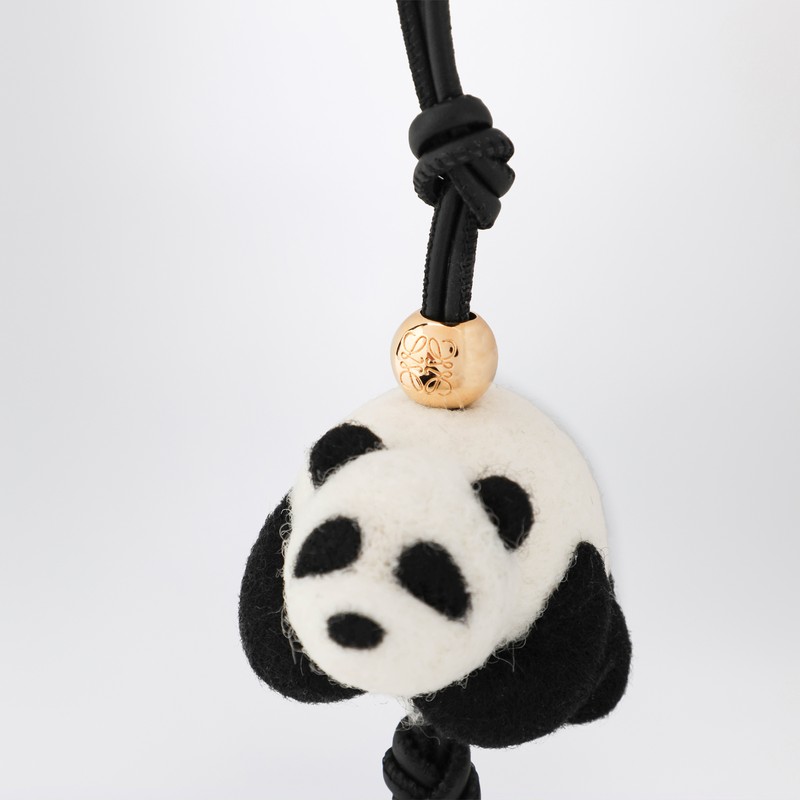 Loewe Panda Pendant In Felt And Leather In Black