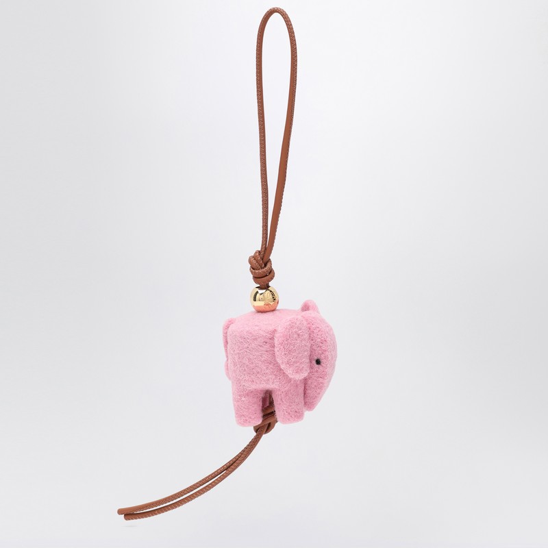 Loewe Elephant Pendant In Felt And Leather In Pink