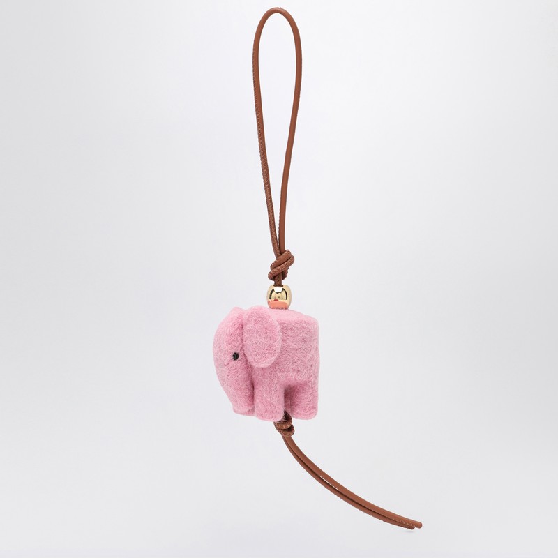 Loewe Elephant Pendant In Felt And Leather In Pink