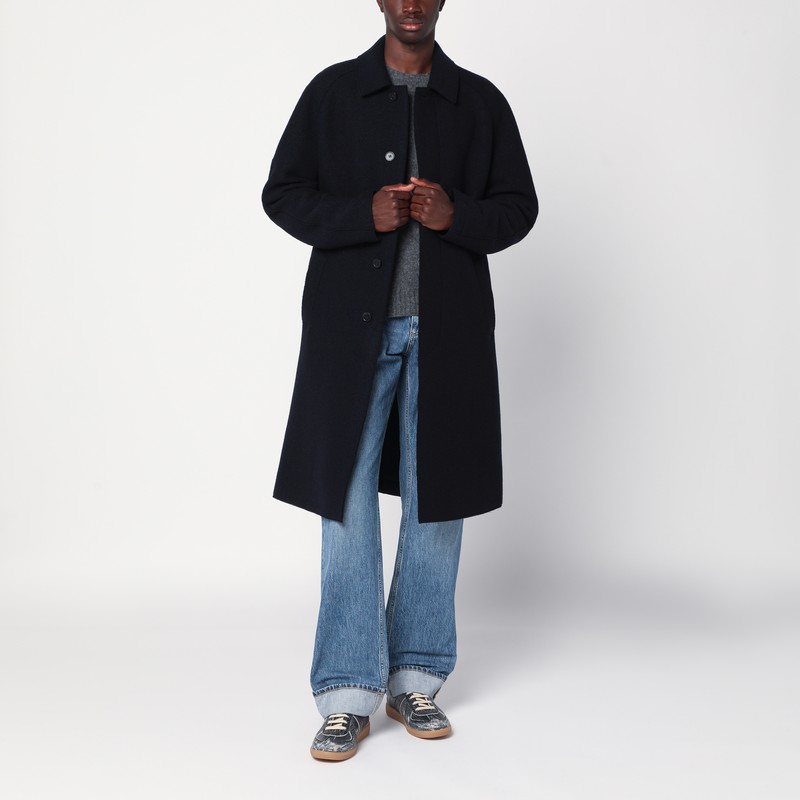 Harris Wharf London Navy Blue Single-breasted Wool Coat In Blue