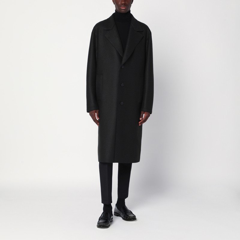 Khaki single-breasted wool coat