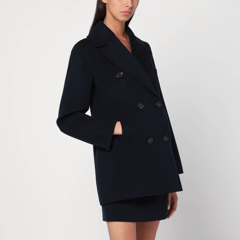 Double-breasted coat in midnight blue wool
