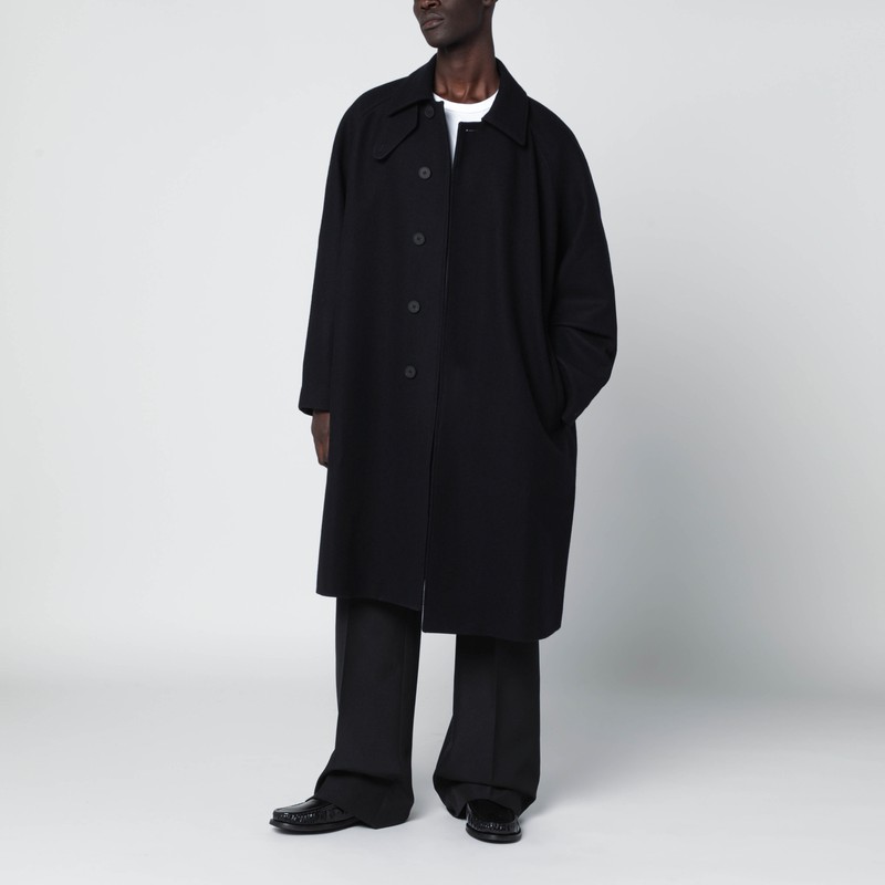 Studio Nicholson Dark Navy Blue Coat In Wool Blend In Blue