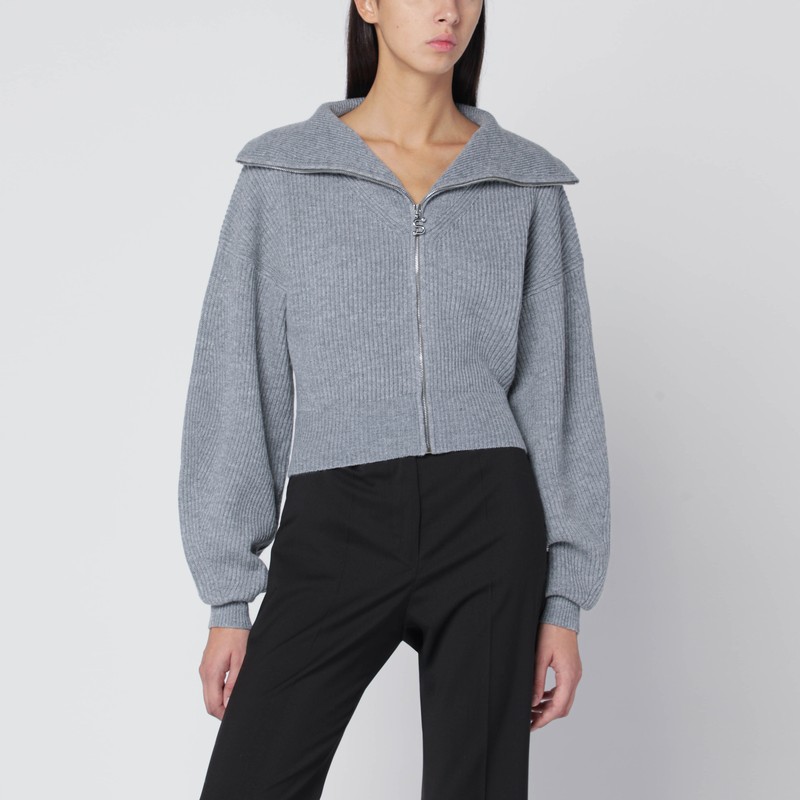 Grey zip-up cardigan in wool and cashmere