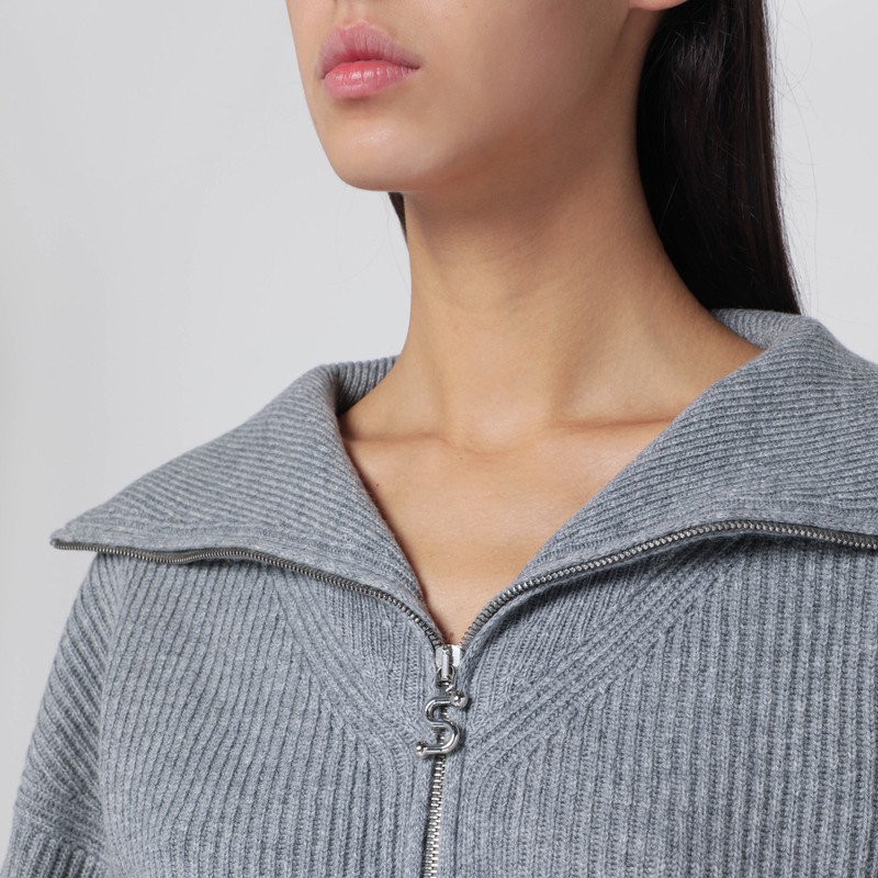 Sportmax Grey Zip-up Cardigan In Wool And Cashmere In Gray