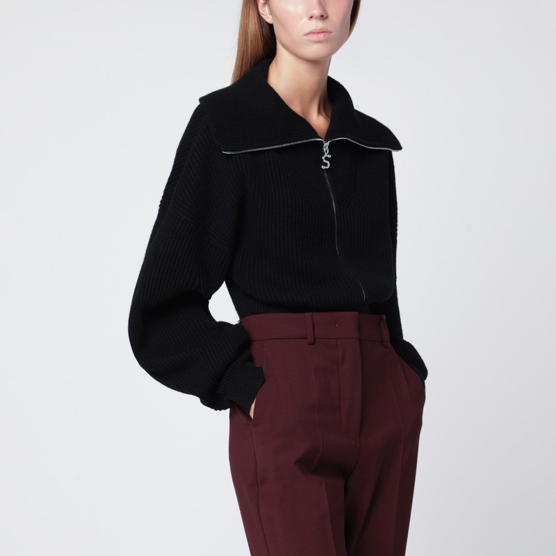 Black zip-up cardigan in wool and cashmere