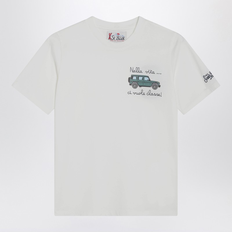 Mc2 Saint Barth Arnott T-shirt In White With Car Embroidery In White
