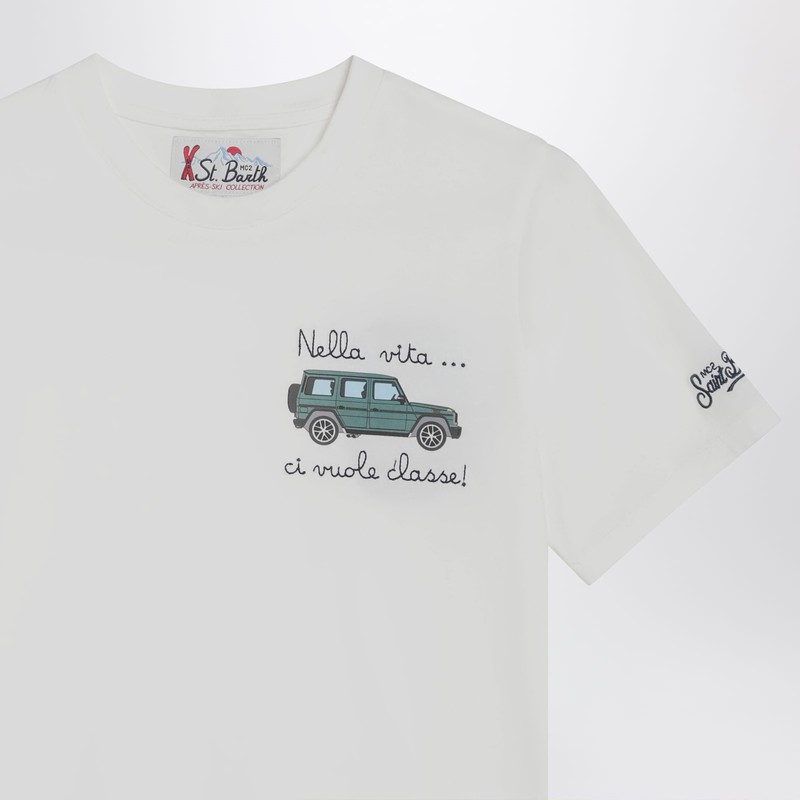 Mc2 Saint Barth Arnott T-shirt In White With Car Embroidery In White