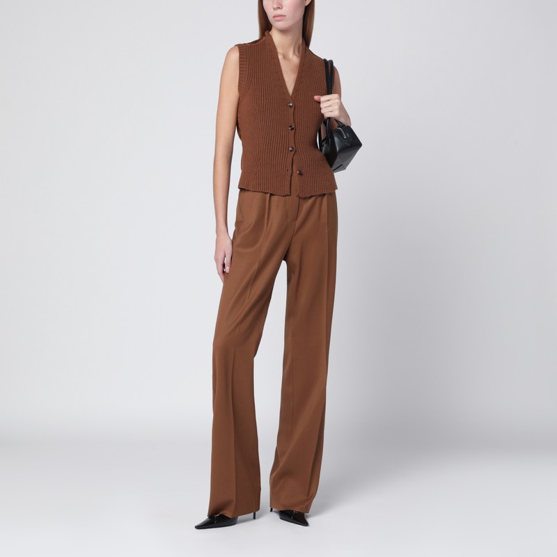 Max Mara Brown Wool Gabardine Trousers In Brown
