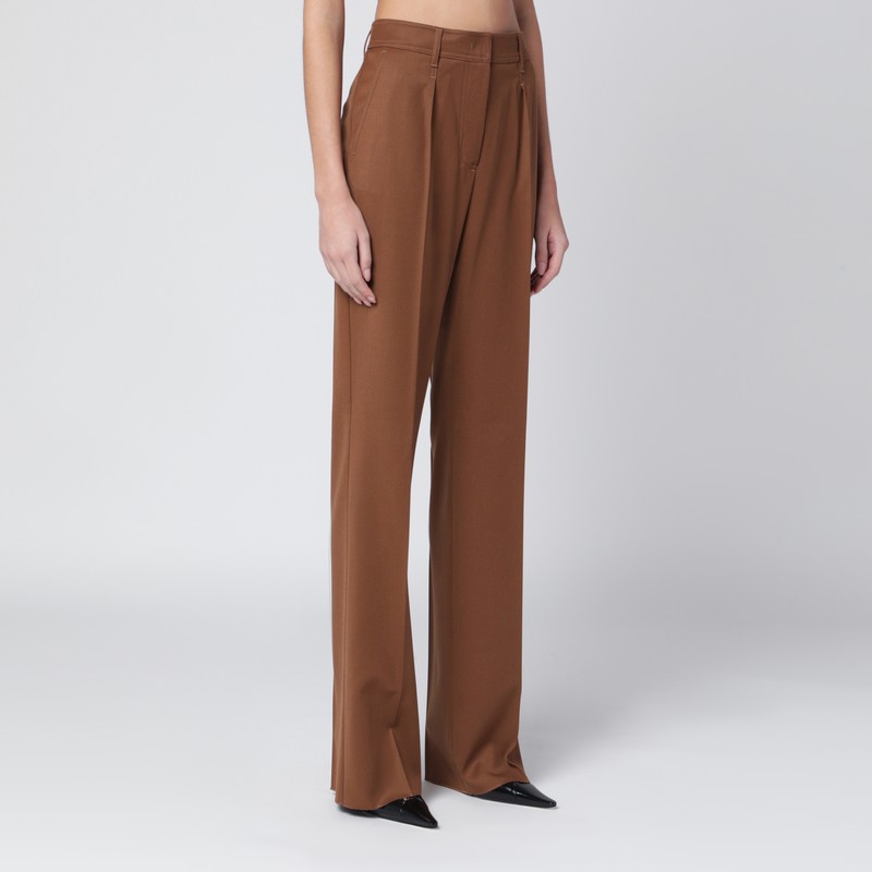 Max Mara Brown Wool Gabardine Trousers In Brown
