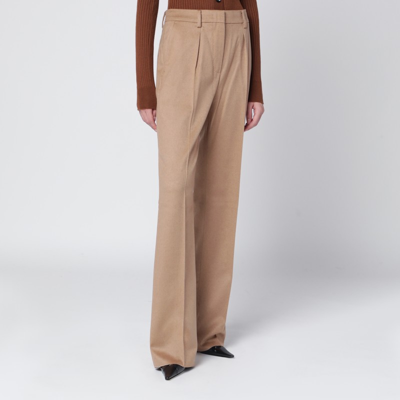 Max Mara Straight Trousers Featuring Pleated Front And Belt Loops In Neutral
