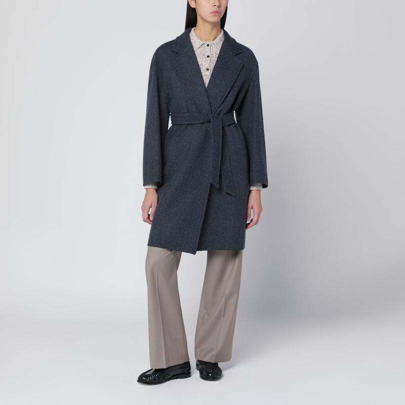 Blue wool coat with denim effect