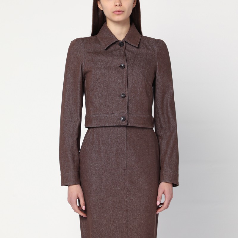 Cropped brown denim-effect jacket