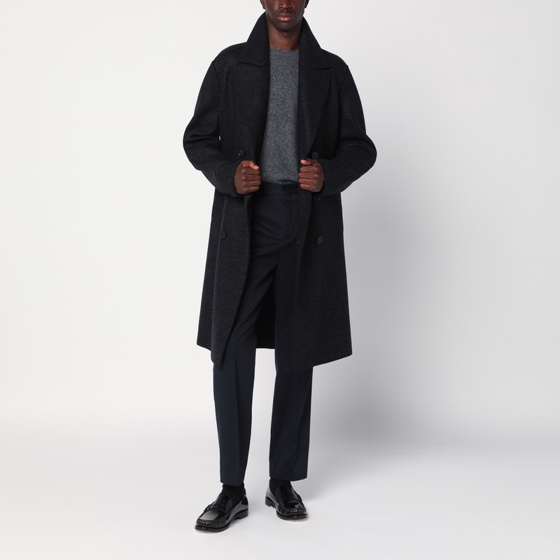 Harris Wharf London Anthracite Grey Double-breasted Wool Coat In Gray