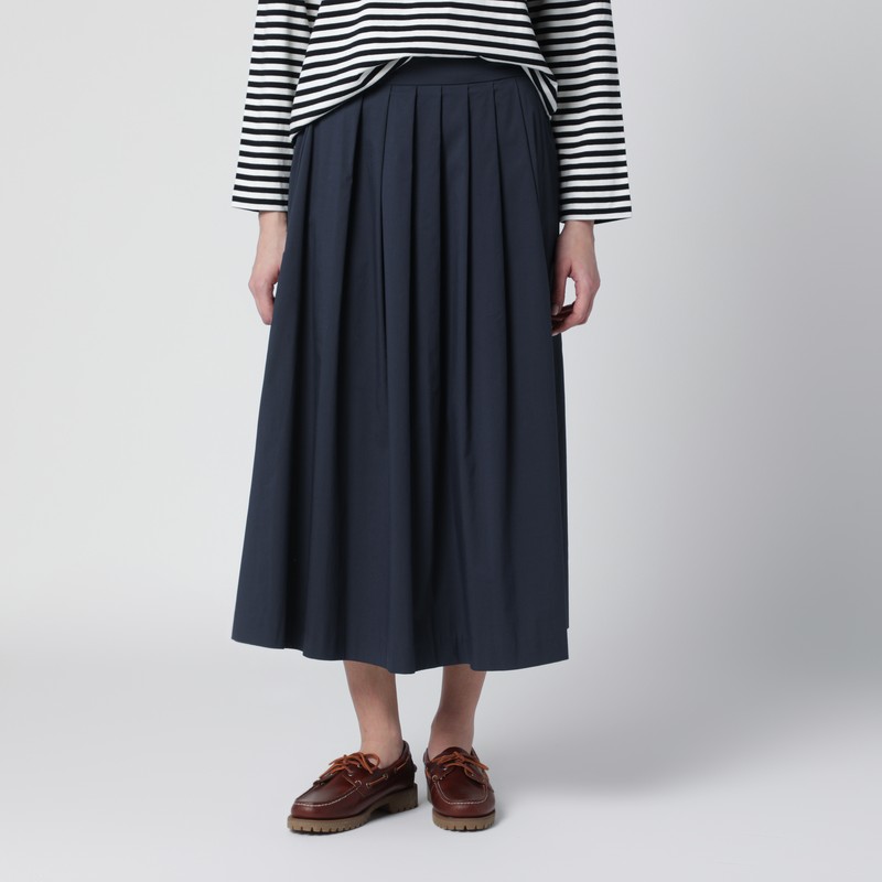 Blue pleated cotton-blend skirt