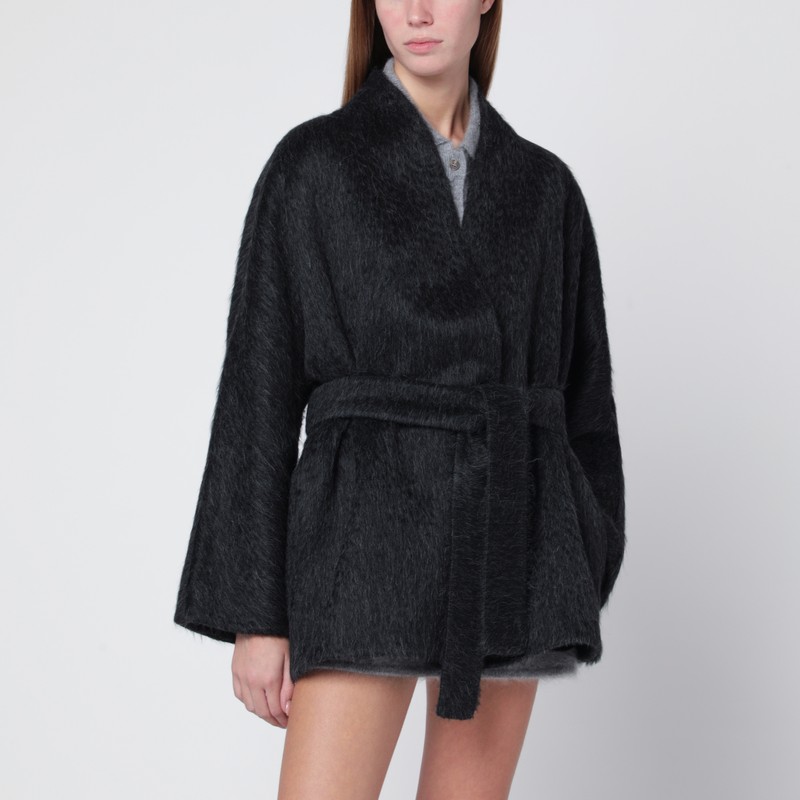Anthracite cardigan jacket in wool and alpaca
