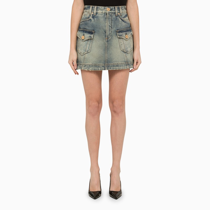 Washed-out denim miniskirt