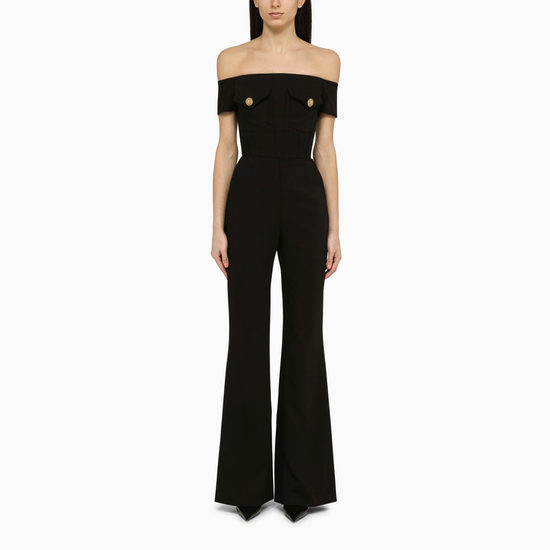 Balmain schwarzer jumpsuit aus viskose mit schmuckknöpfen