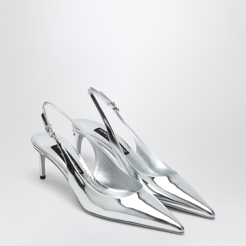 Dolce & Gabbana 60 Mirrored Leather Slingback Pumps In Metal