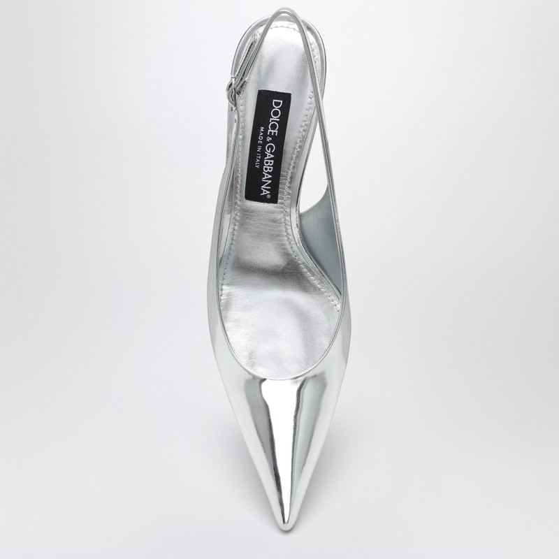 Dolce & Gabbana 60 Mirrored Leather Slingback Pumps In Metal