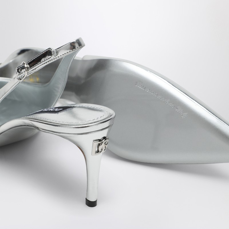 Dolce & Gabbana 60 Mirrored Leather Slingback Pumps In Metal