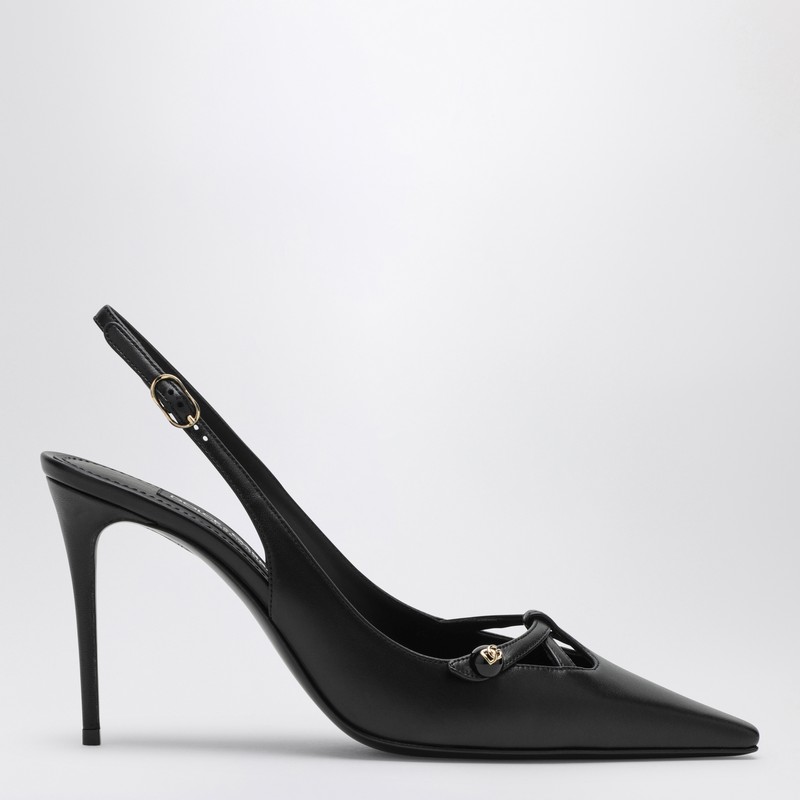 Black leather slingback décolleté