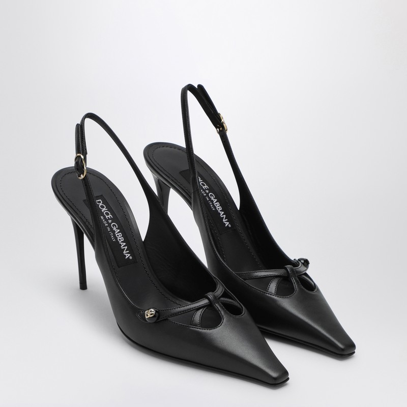 Dolce & Gabbana Leather Slingback With Metal Monogram In Black