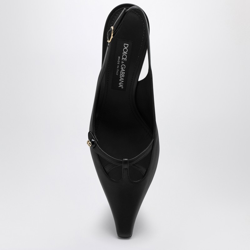 Dolce & Gabbana Leather Slingback With Metal Monogram In Black