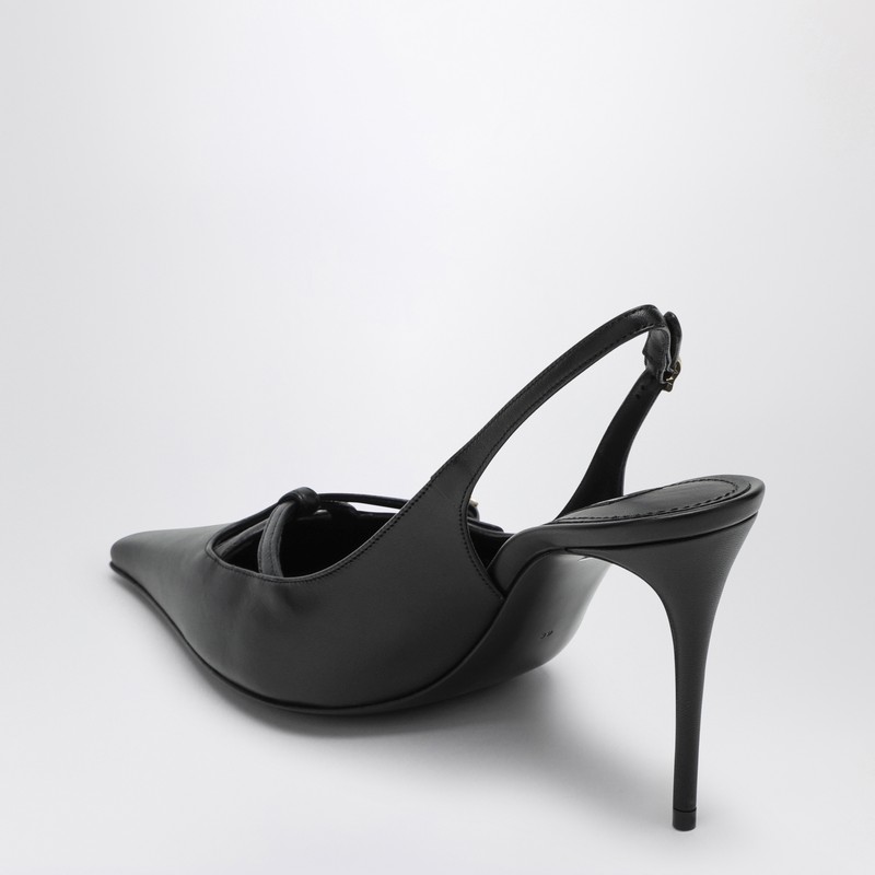 Dolce & Gabbana Leather Slingback With Metal Monogram In Black