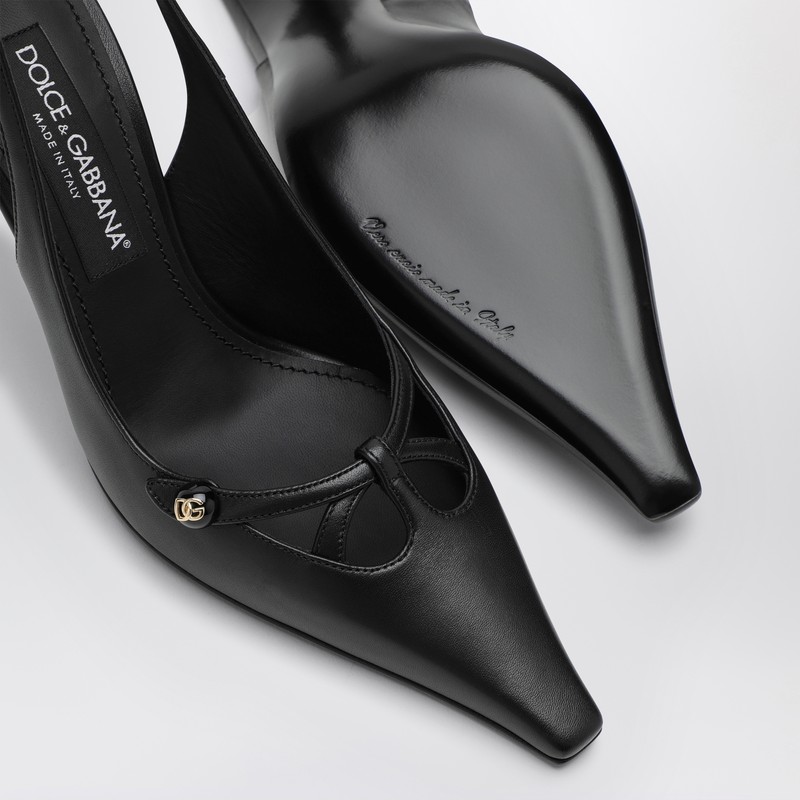 Dolce & Gabbana Leather Slingback With Metal Monogram In Black