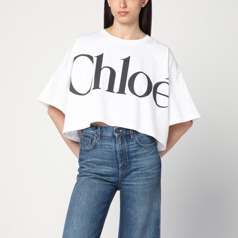 White boxy T-shirt with logo print