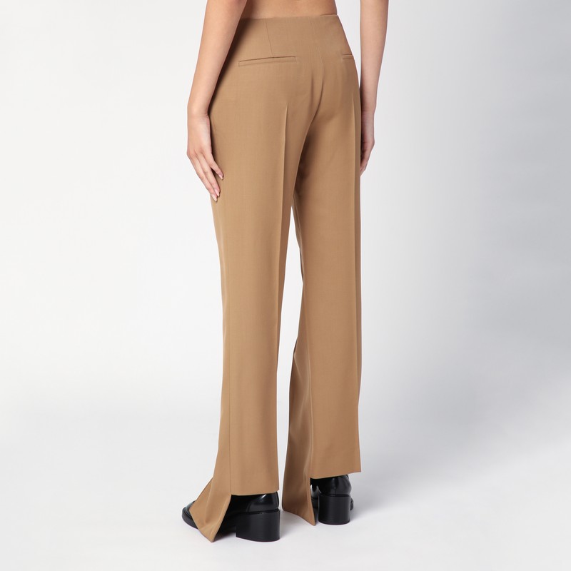 Chloé Beige Flared Pants With Asymmetric Hem In Grain De Poudre Wool Woman In Brown