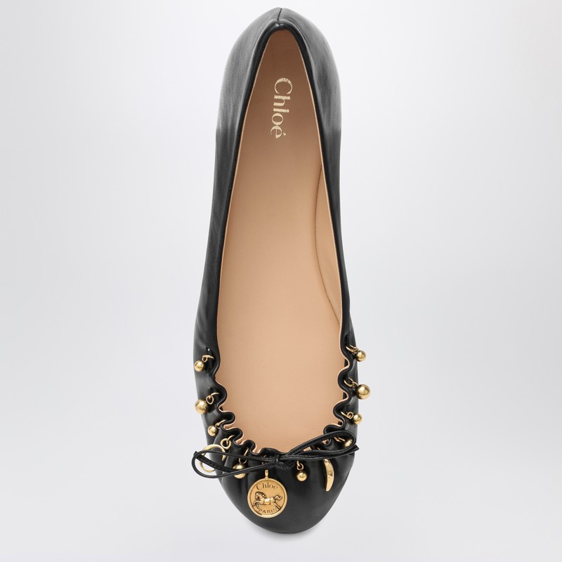 Chloé Bow Ballerinas Gold-tone Embellishments In Black