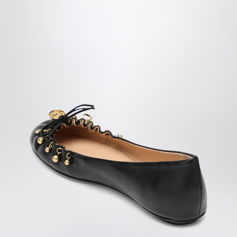 Chloé Bow Ballerinas Gold-tone Embellishments In Black