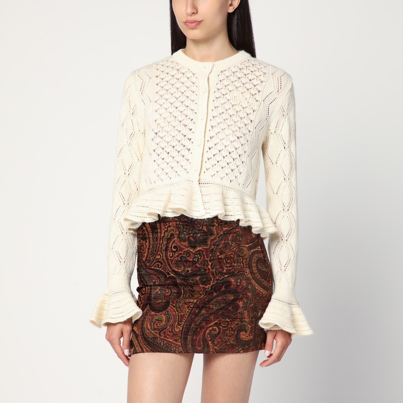 Latte-colored crochet cardigan in cotton blend