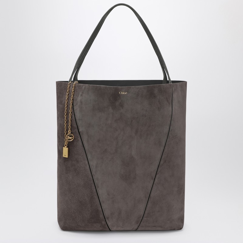 Chloé Large  Spin Tote Bag In Grey Suede In Gray
