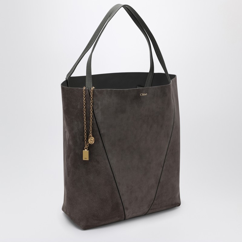 Chloé Large  Spin Tote Bag In Grey Suede In Gray