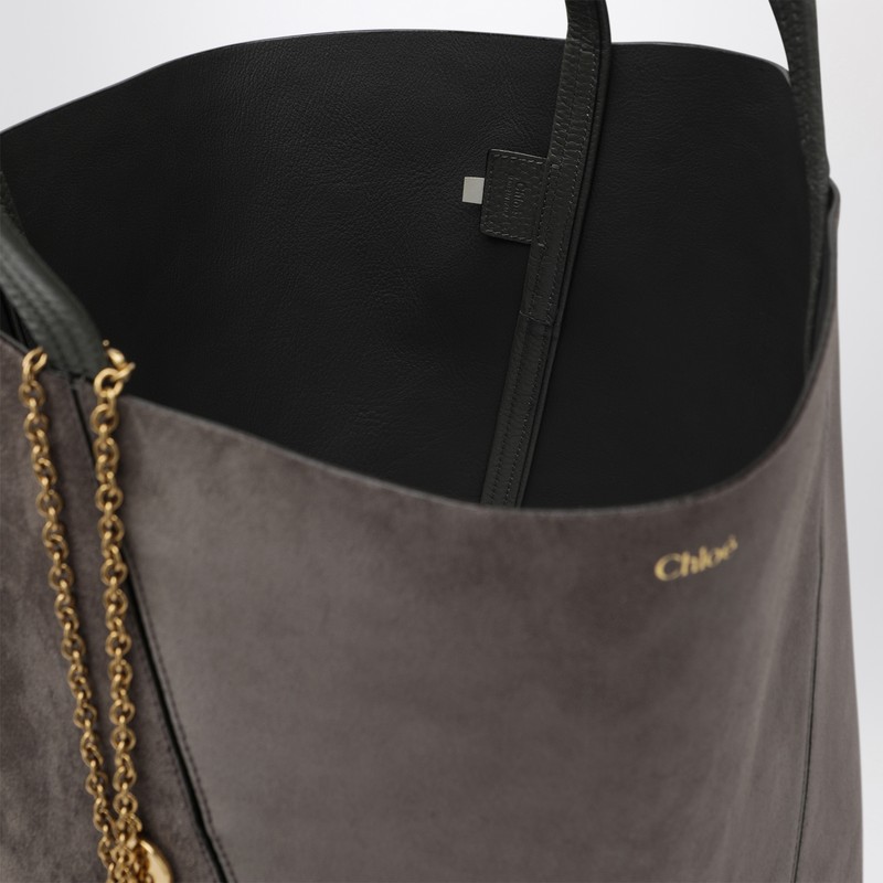 Chloé Large  Spin Tote Bag In Grey Suede In Gray