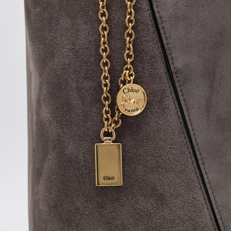 Chloé Large  Spin Tote Bag In Grey Suede In Gray