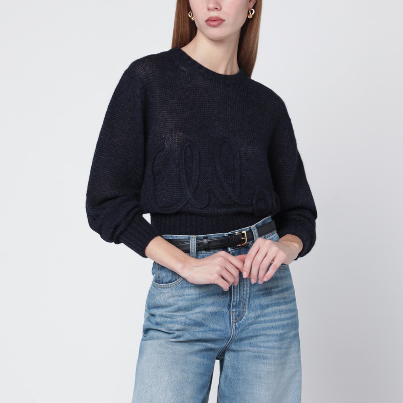Navy blue alpaca-blend sweater