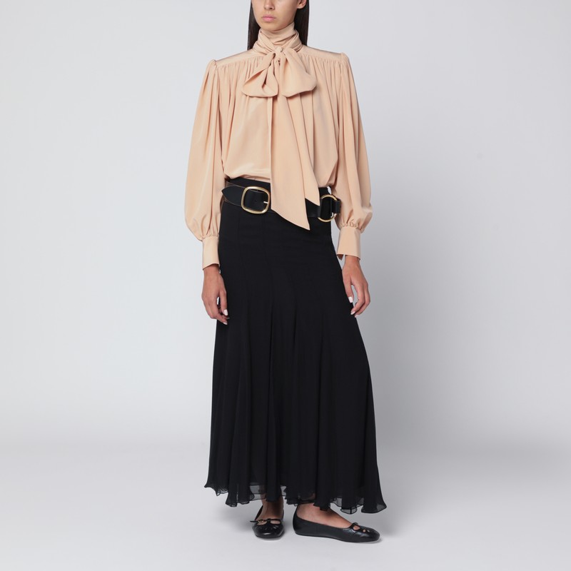 Chloé Ruched Sand-coloured Blouse With Lavallière Tie In Brown