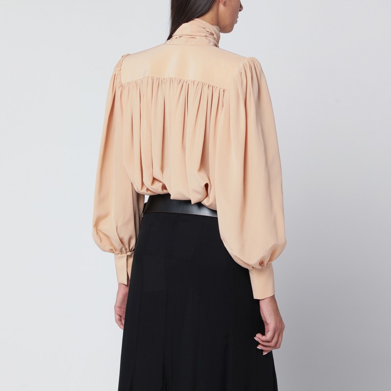 Chloé Ruched Sand-coloured Blouse With Lavallière Tie In Brown