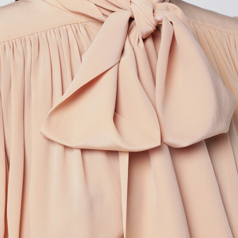 Chloé Ruched Sand-coloured Blouse With Lavallière Tie In Brown