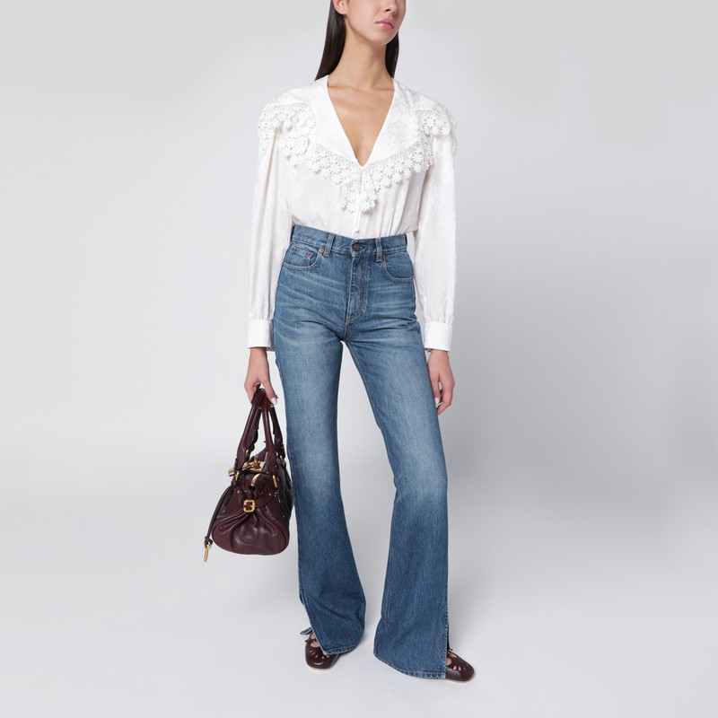 Chloé Blouse With A Maxi Collar In Silk Jacquard And Lace In White