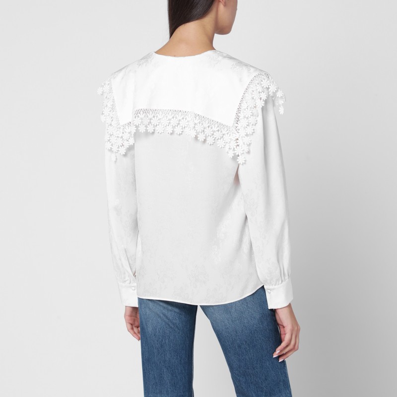 Chloé Blouse With A Maxi Collar In Silk Jacquard And Lace In White