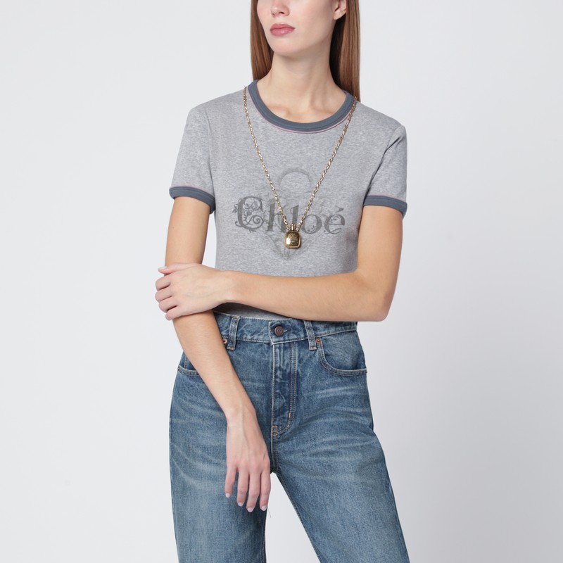 Chloé Chiné Jersey Baby-fit T-shirt With Logo Print In Gray