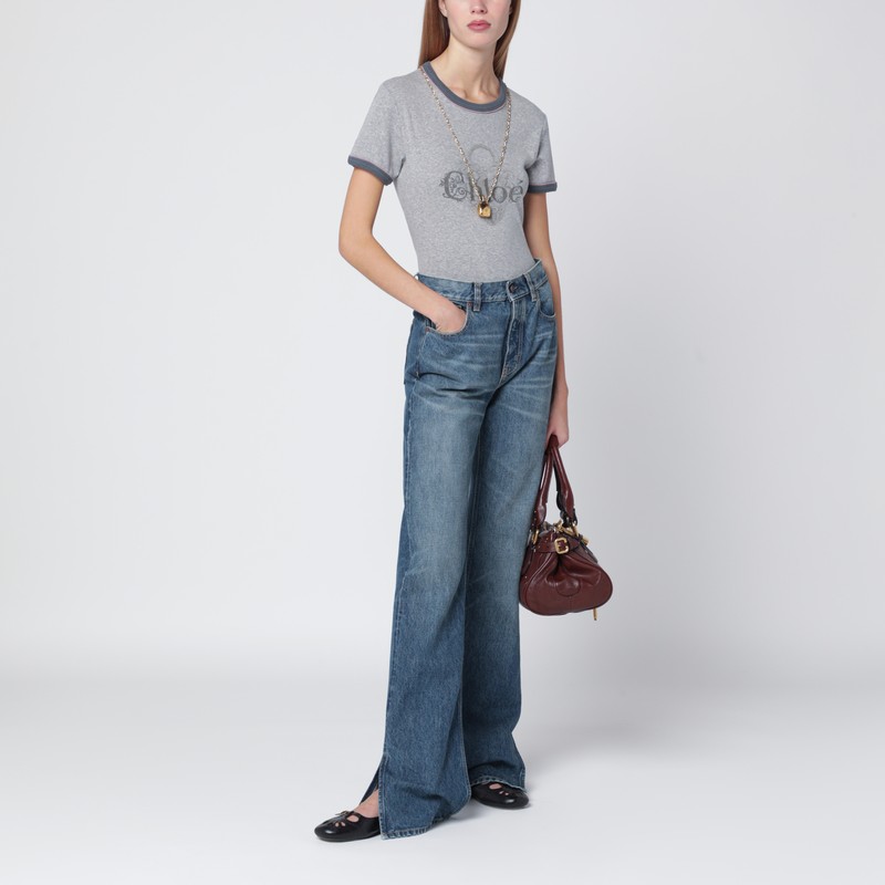 Chloé Logo Print Slim T-shirt In Gray